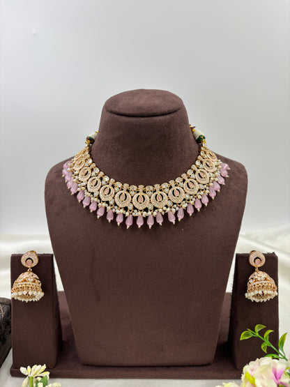 NOOR MOISSANITE KUNDAN PEARL NECKLACE SET