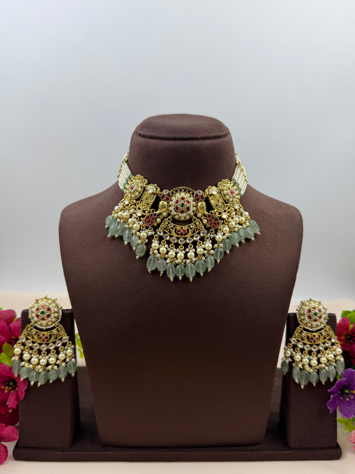 Ayesha Heritage Pachi Kundan Choker Necklace Set