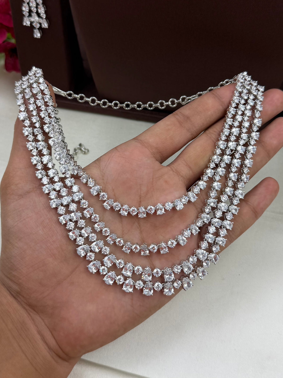 Shweta American Diamond Four Layer Necklace Set