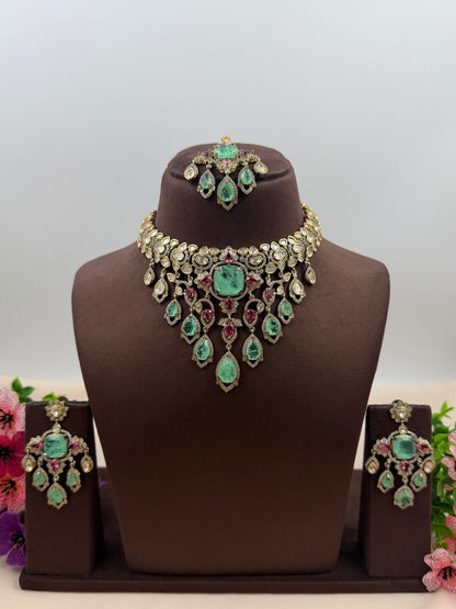 Unnati Victorian Moissanite Drops Necklace Set