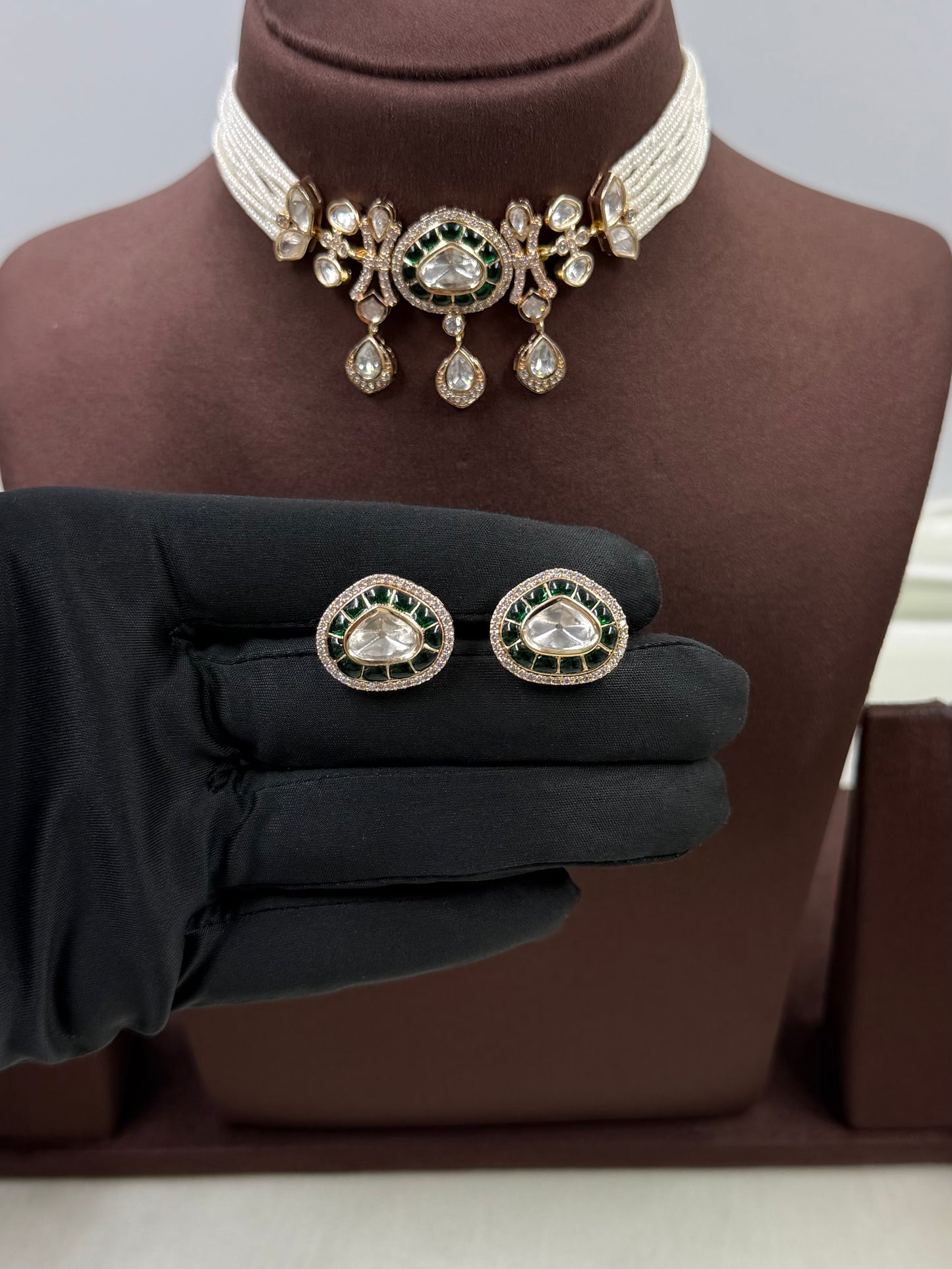 Pooja Moissanite Choker Necklace Set