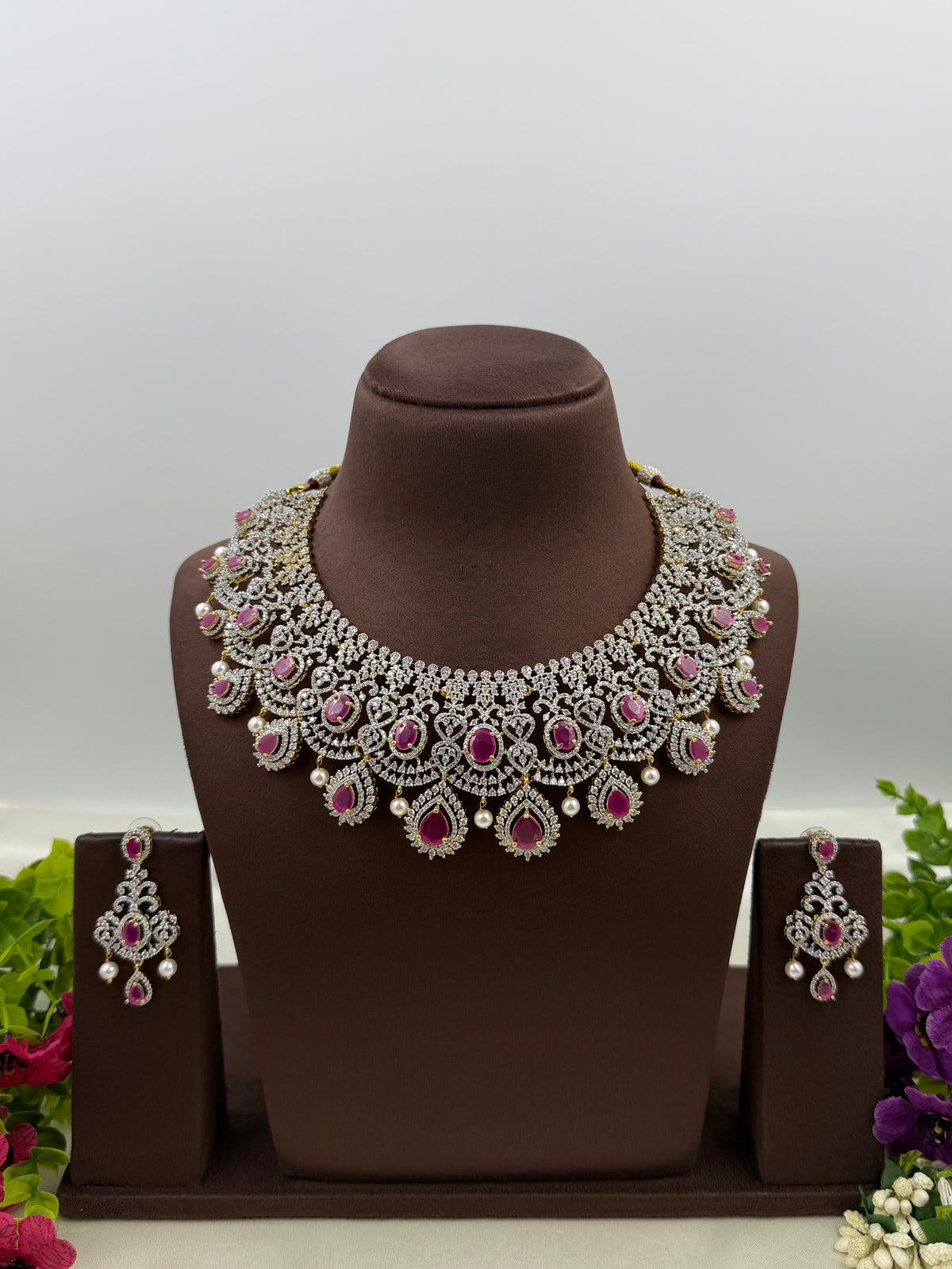 Sara American Diamond Two Tone Necklace Set