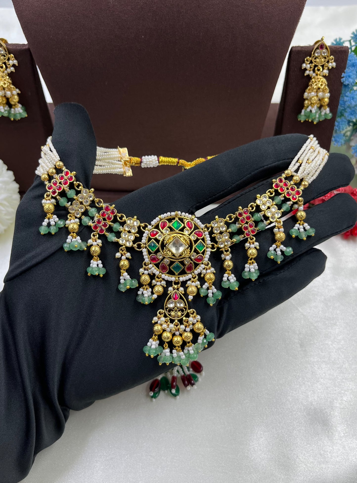 Prisha Pachi Kundan Premium Necklace