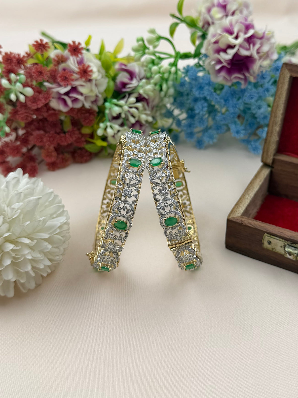 Amelia American Diamond Two Tone Bangles (Openable)