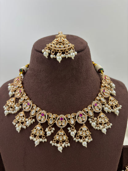 LISA MOISSANITE KUNDAN PEARL NECKLACE SET