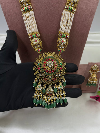 Priyanka Pachi Kundan Long Necklace Set