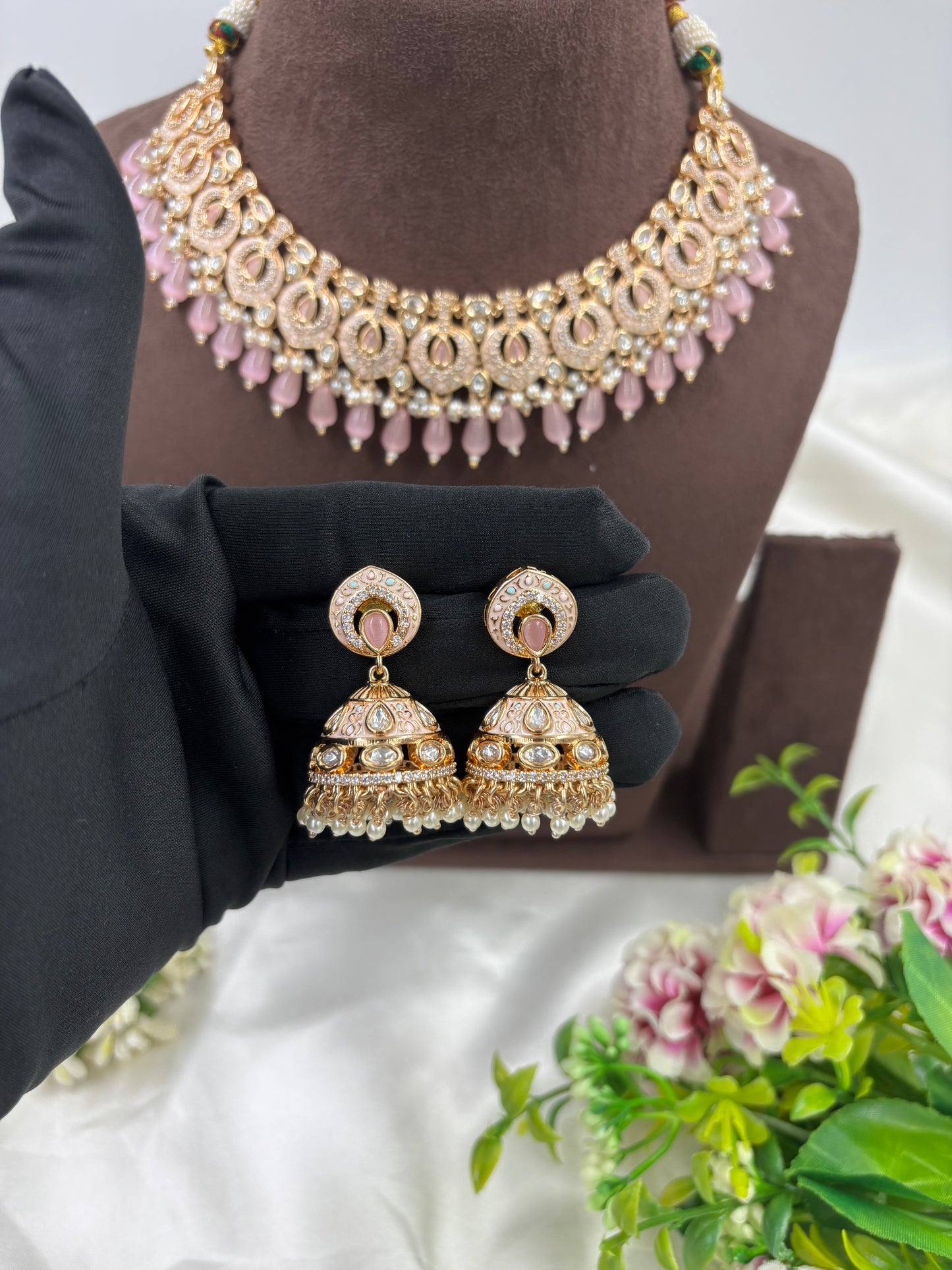 NOOR MOISSANITE KUNDAN PEARL NECKLACE SET