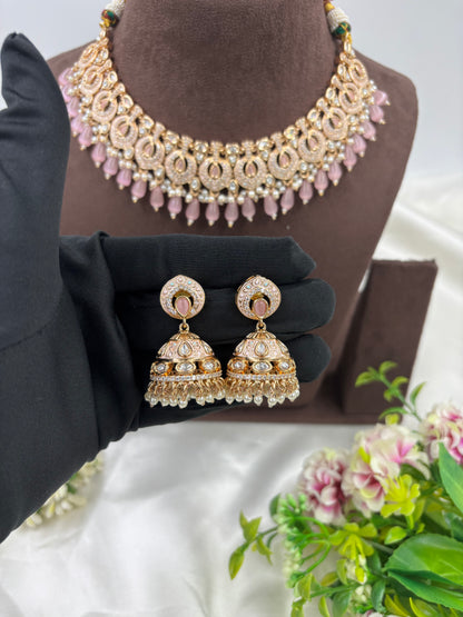 NOOR MOISSANITE KUNDAN PEARL NECKLACE SET