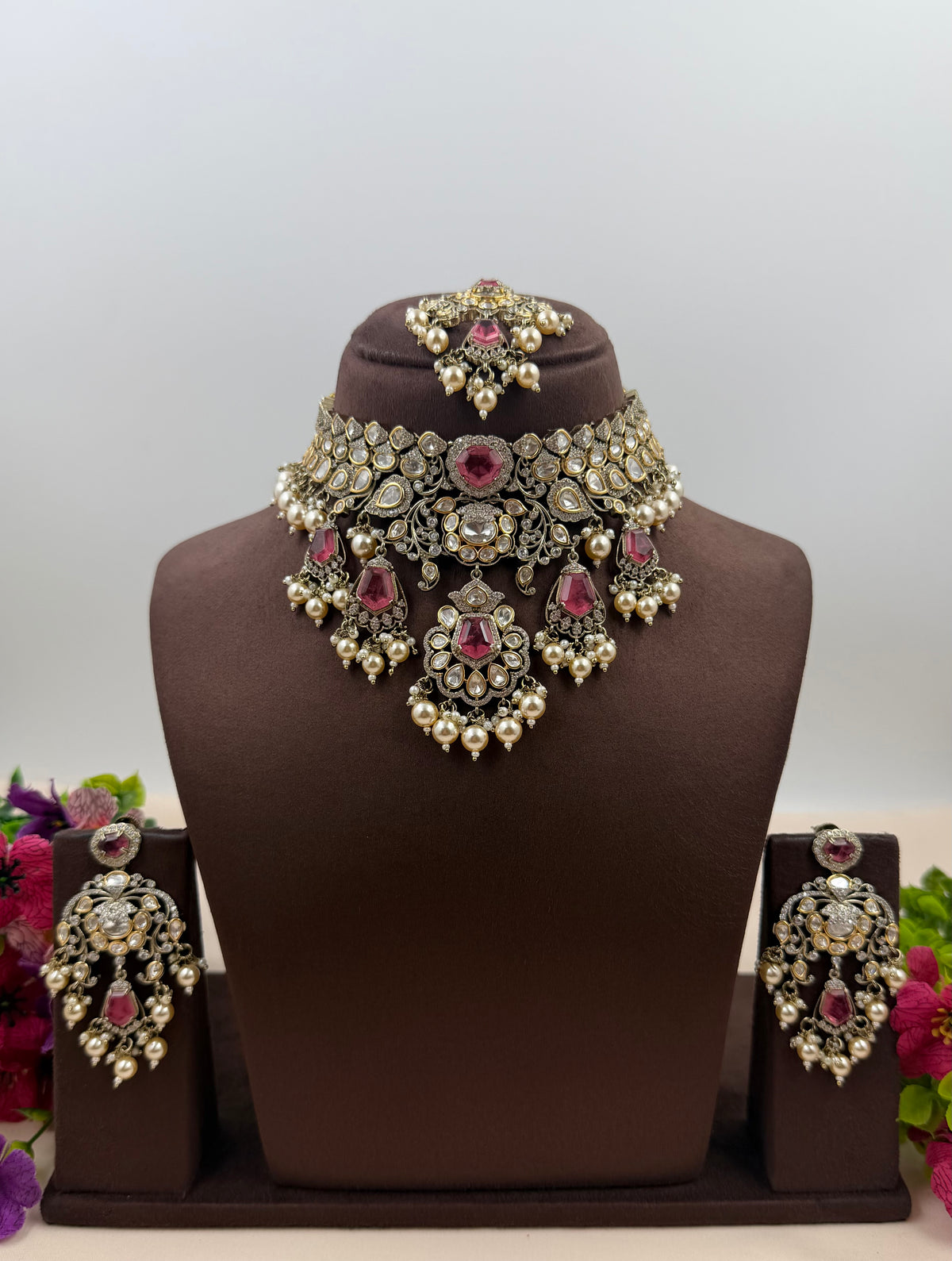 Sandhya Victorian Moissanite Choker Necklace Set