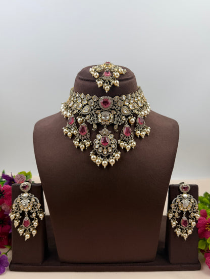 Sandhya Victorian Moissanite Choker Necklace Set