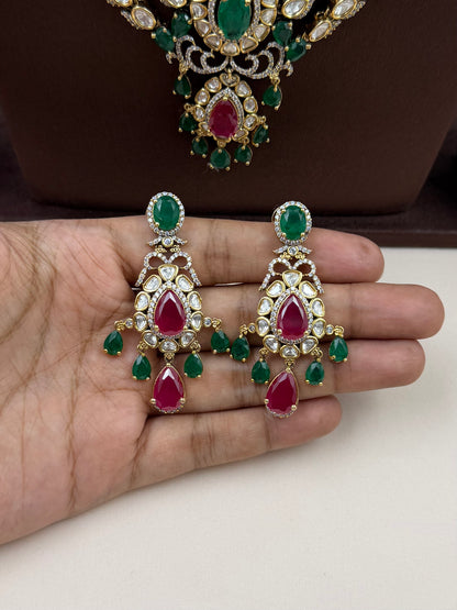 Aashi Victorian Moissanite Semi Long Necklace Set