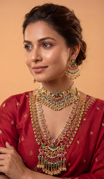 Dipti Pachi Kundan Combo Set