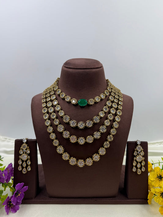 Isha Doublet Layered American Diamond Necklace Set