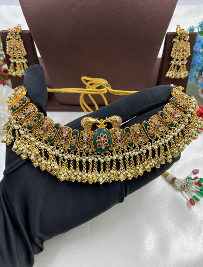 Tanisha Pachi Kundan Premium Necklace