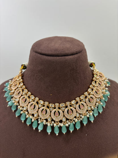NOOR MOISSANITE KUNDAN PEARL NECKLACE SET