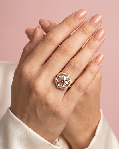 Nivij Premium Moissanite Kundan Fingering