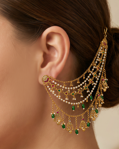 Poonam Pachi kundan Ear Chain