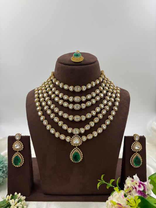 EMERALD LAYER MOISSANITE KUNDAN NECKLACE