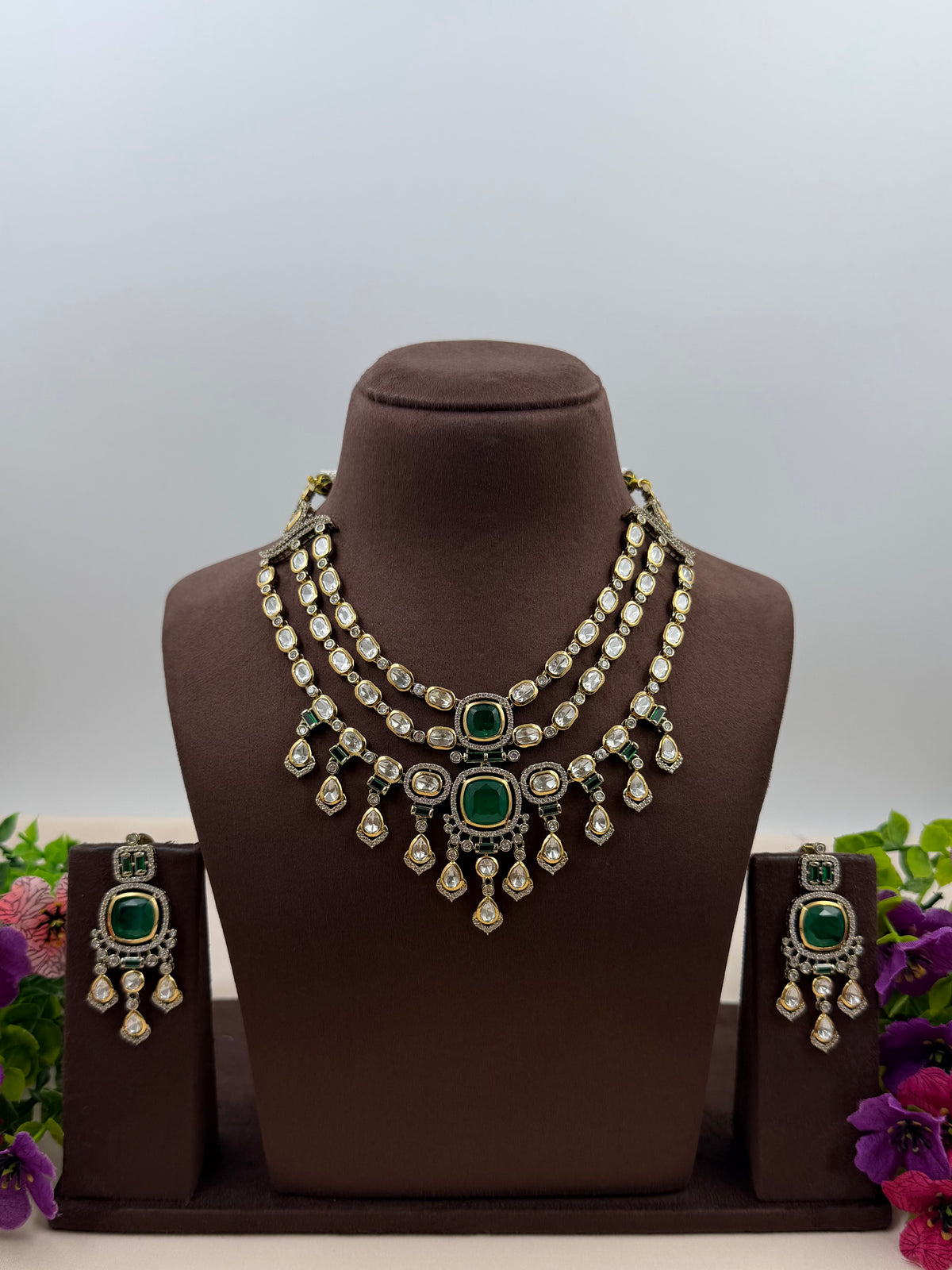 Trisha Three Layer Victorian Moissanite Necklace Set
