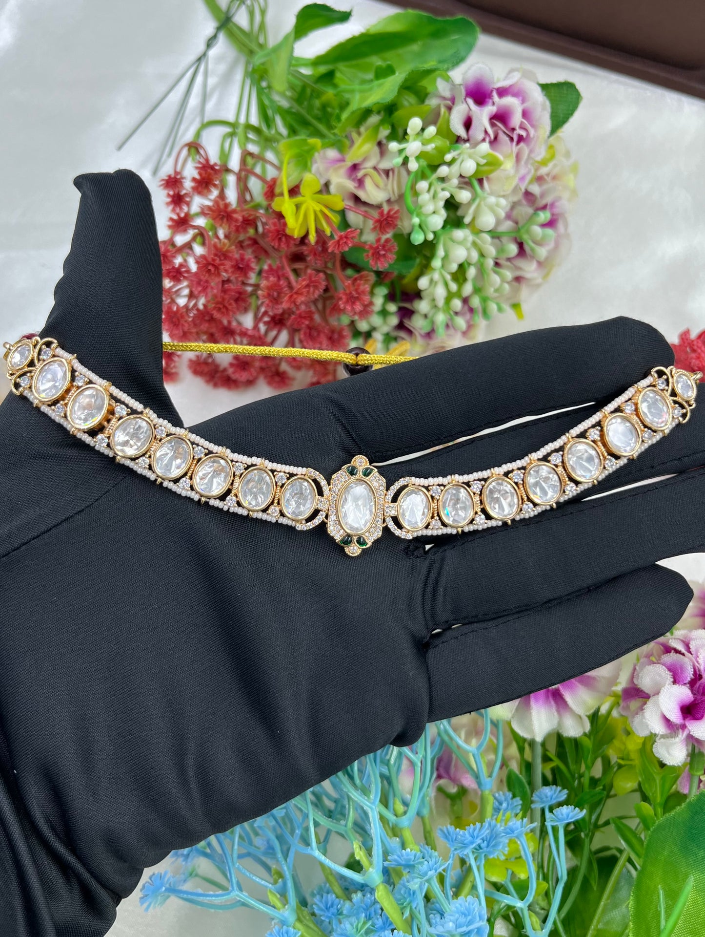 Saffron Moissanite Kundan Choker