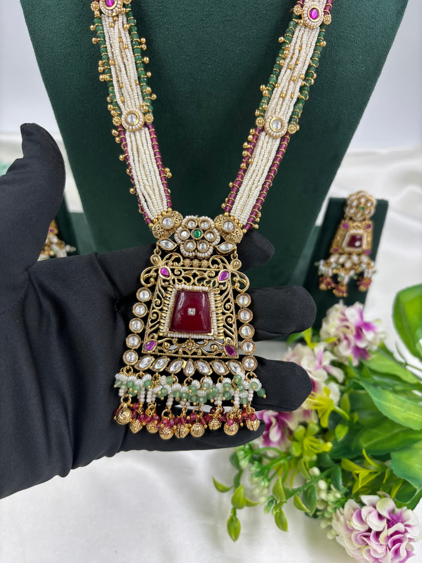 Aanya Premium Long Antique Gold Necklace Set