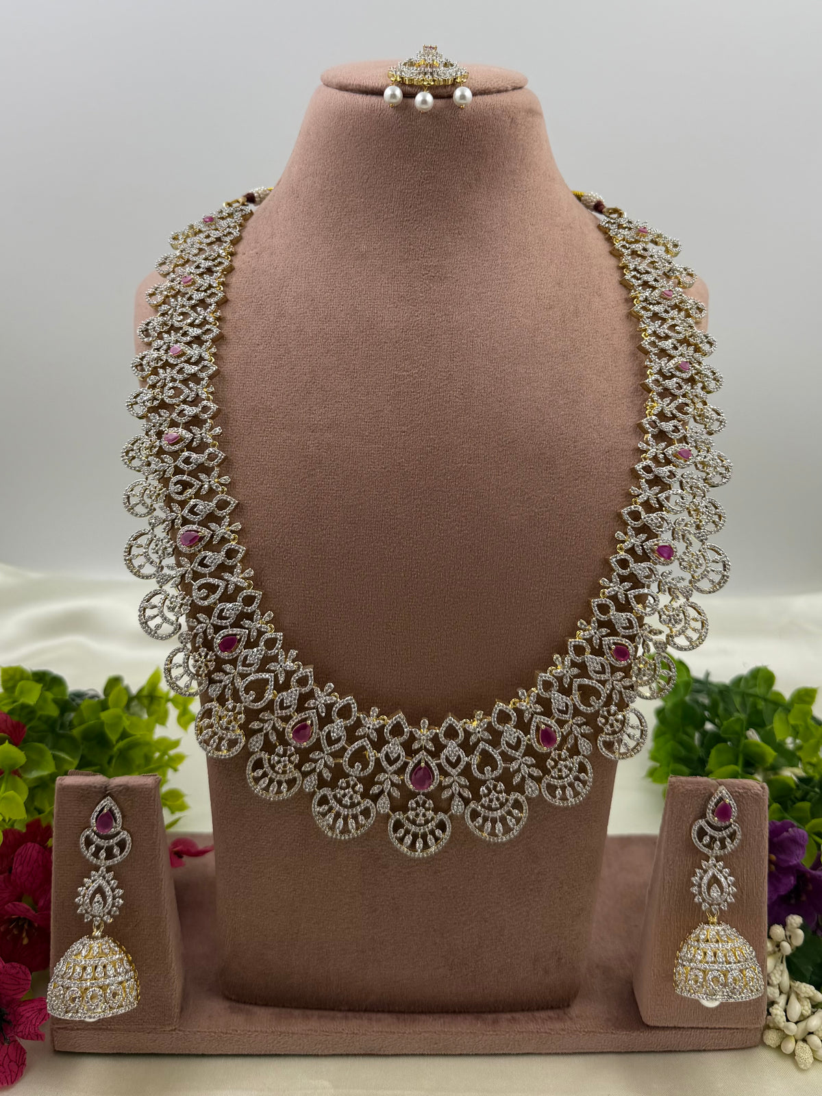 Maria American Diamond Two Tone Long Necklace Set