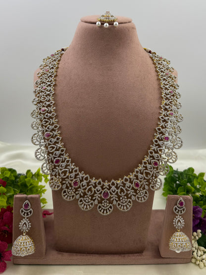 Maria American Diamond Two Tone Long Necklace Set