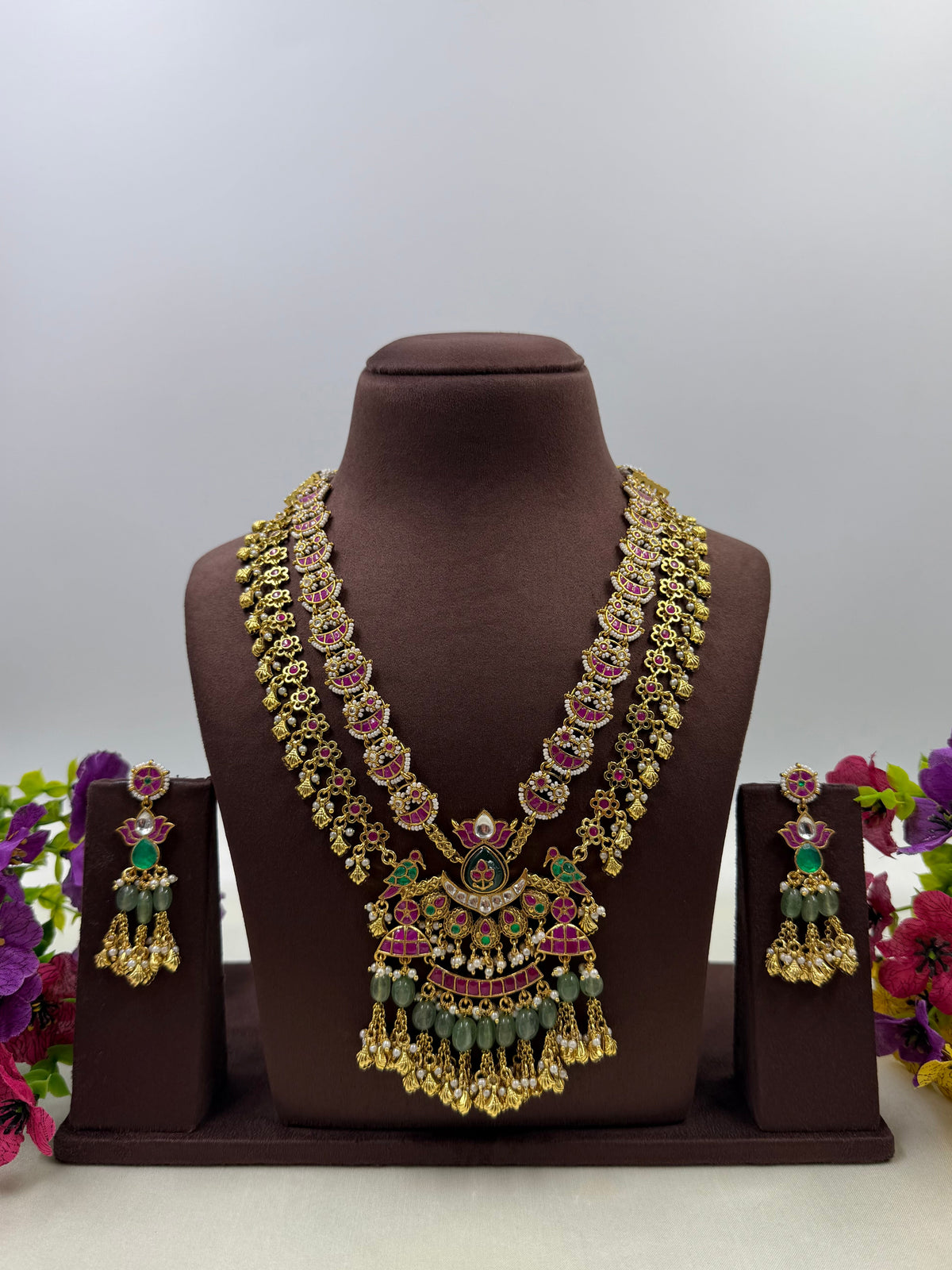 Dipti Pachi Kundan Semi Long Necklace Set