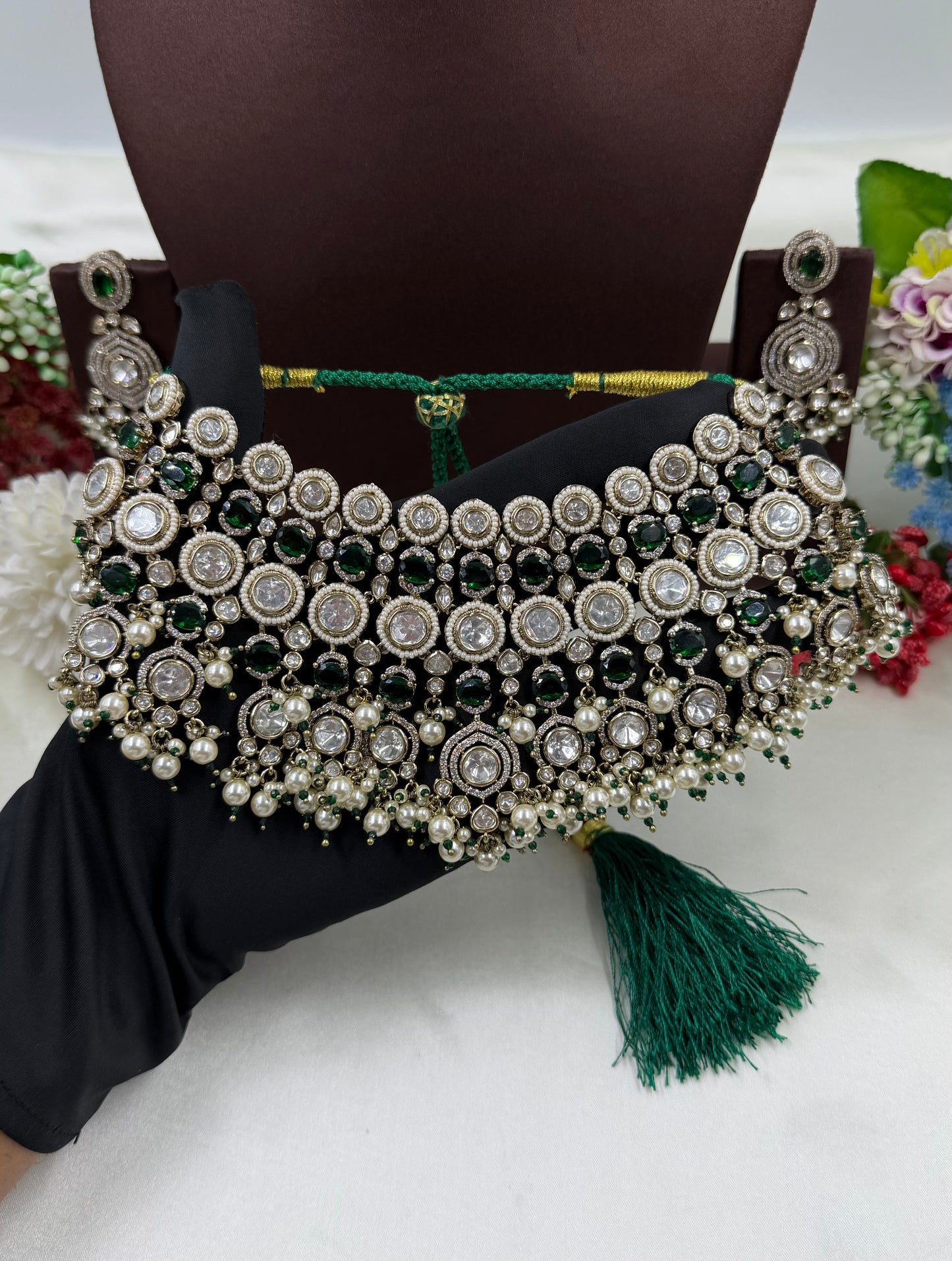 Veenita Victorian Moissanite Choker Necklace Set