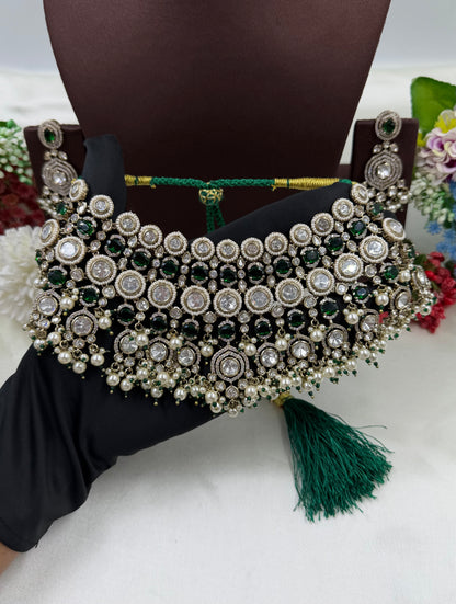 Veenita Victorian Moissanite Choker Necklace Set