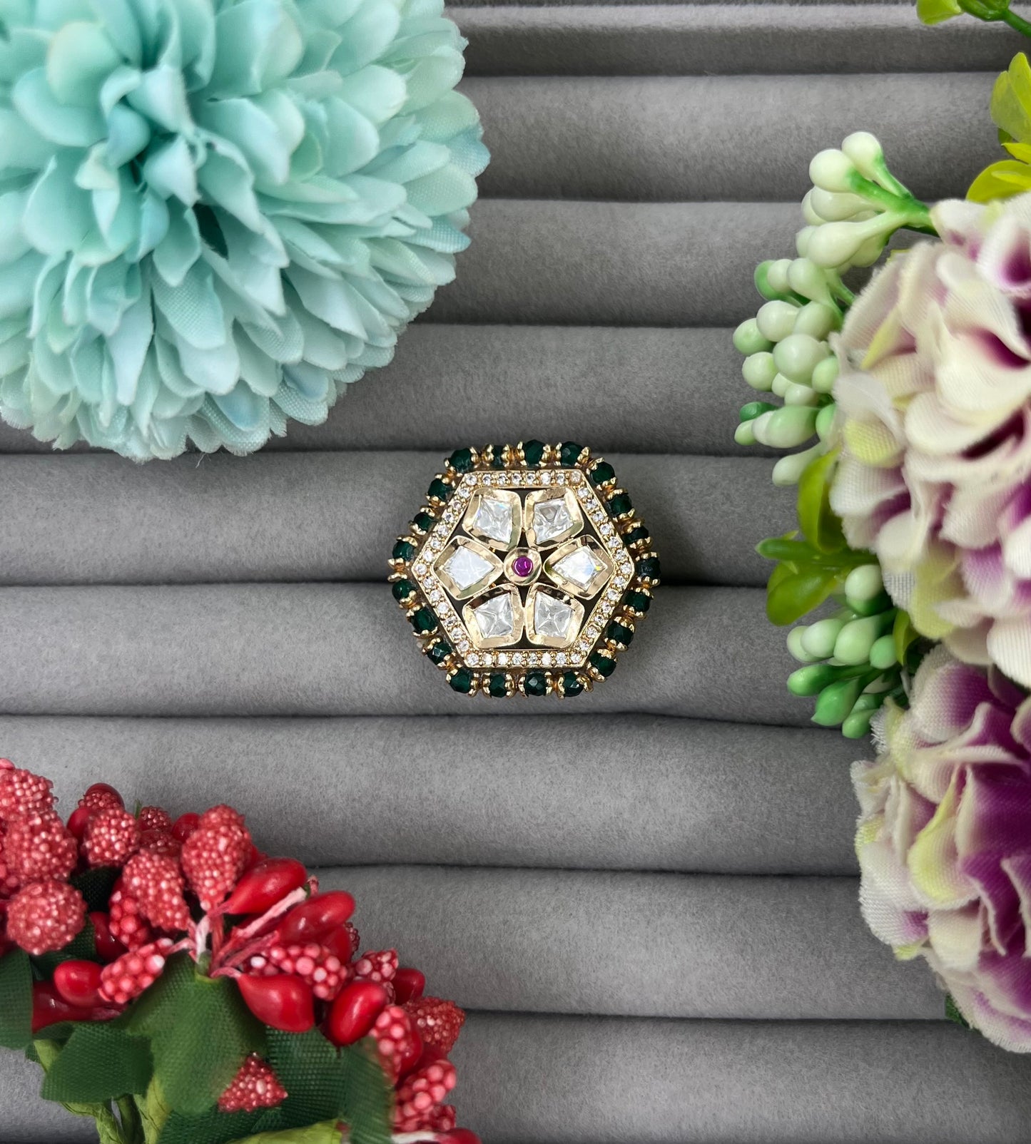 Haath Phool Moissanite Ring