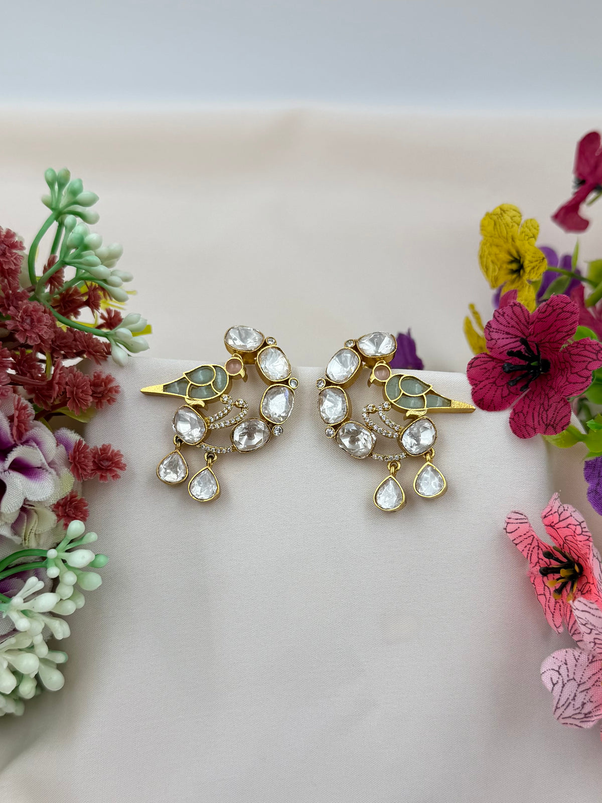 Peacock Enamel Kundan Earring