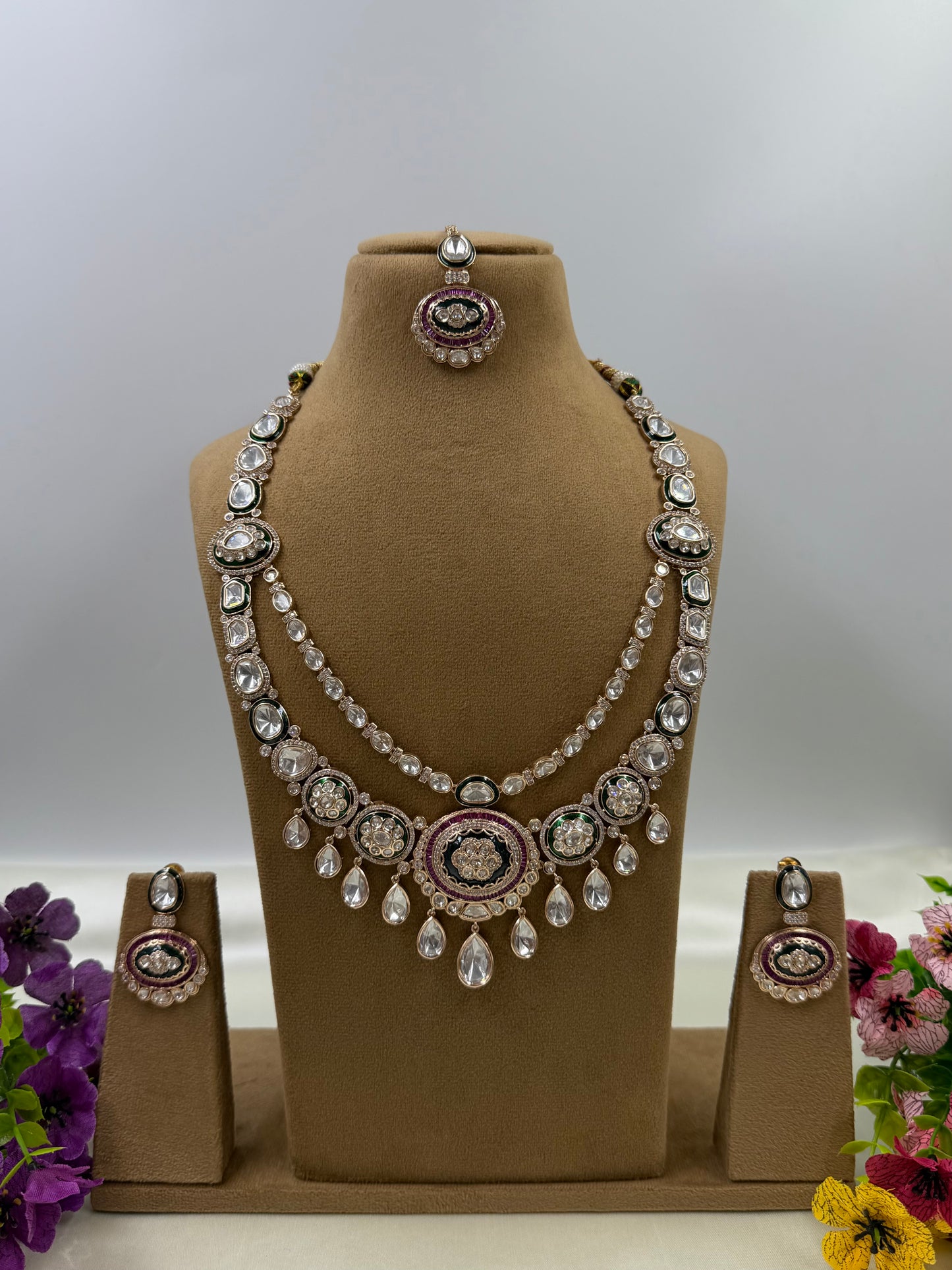 Dhara Moissanite Semi Long Necklace Set