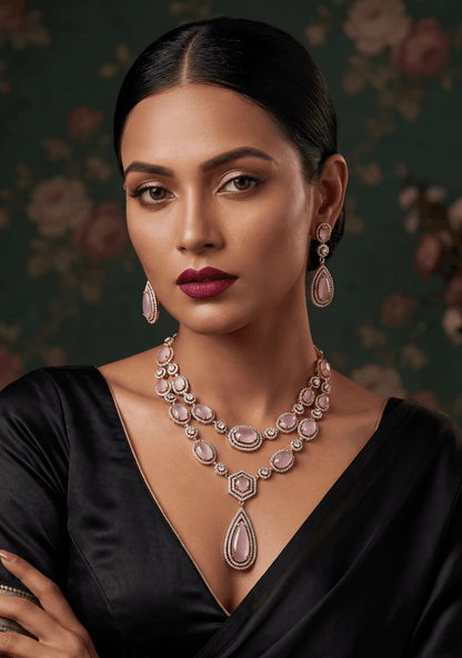 Kritika Elegant Layers Victorian Necklace Set - Baby Pink