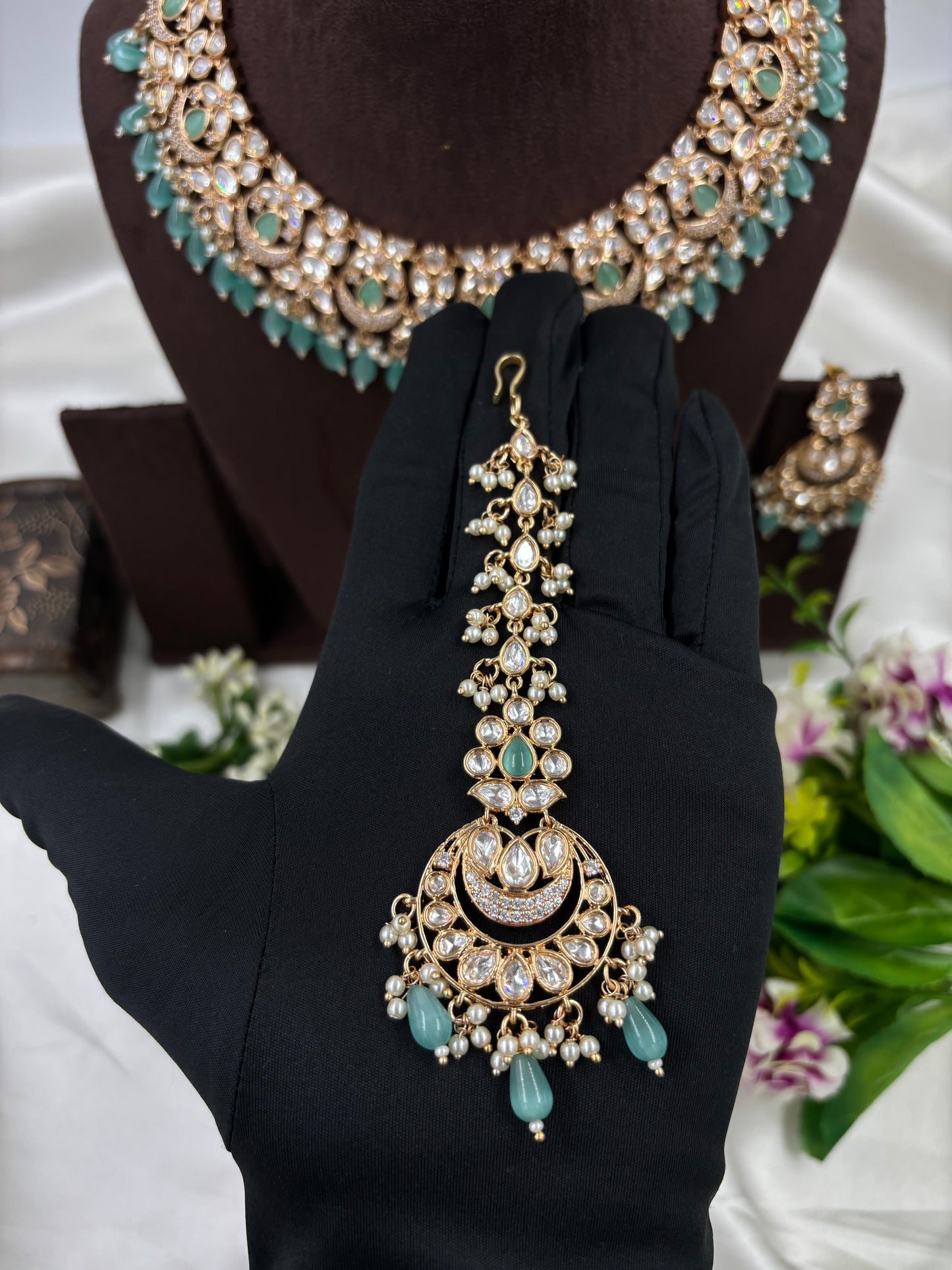 ZEENAT MOISSANITE KUNDAN PEARL NECKLACE SET