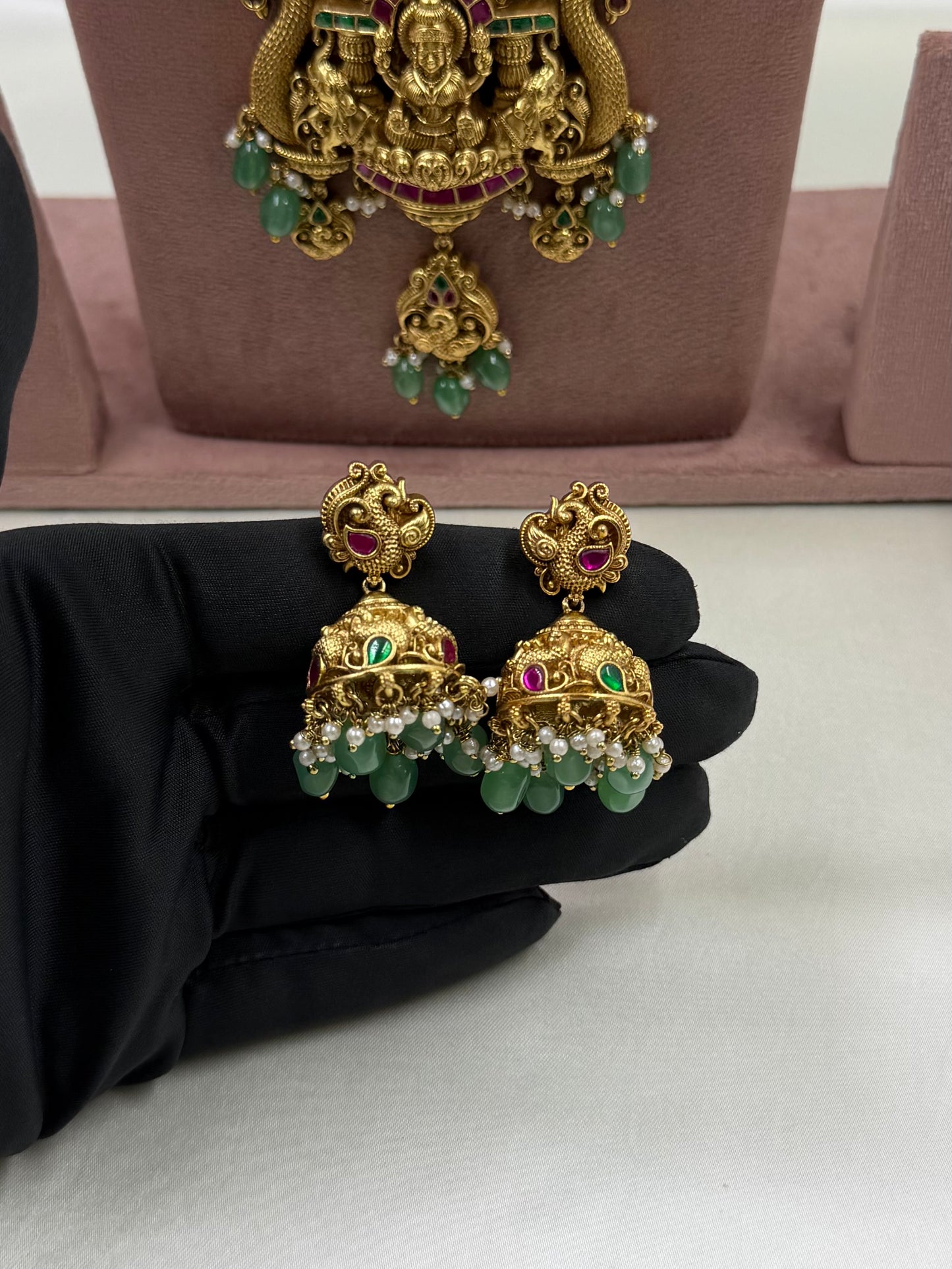 Jiya Pachi Kundan Lakshmi Long Necklace Set ￼