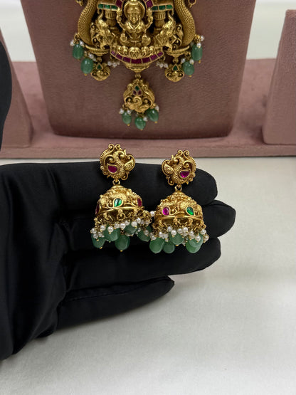 Jiya Pachi Kundan Lakshmi Long Necklace Set ￼