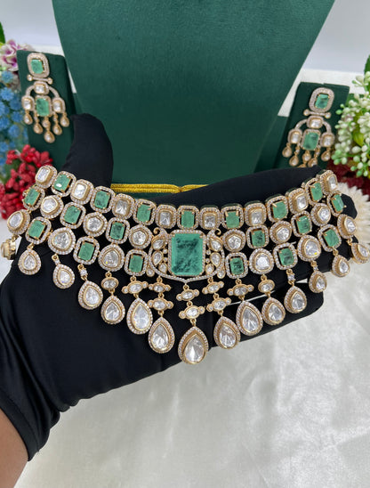 Viva Moissanite Kundan Semi Bridal Necklace Set