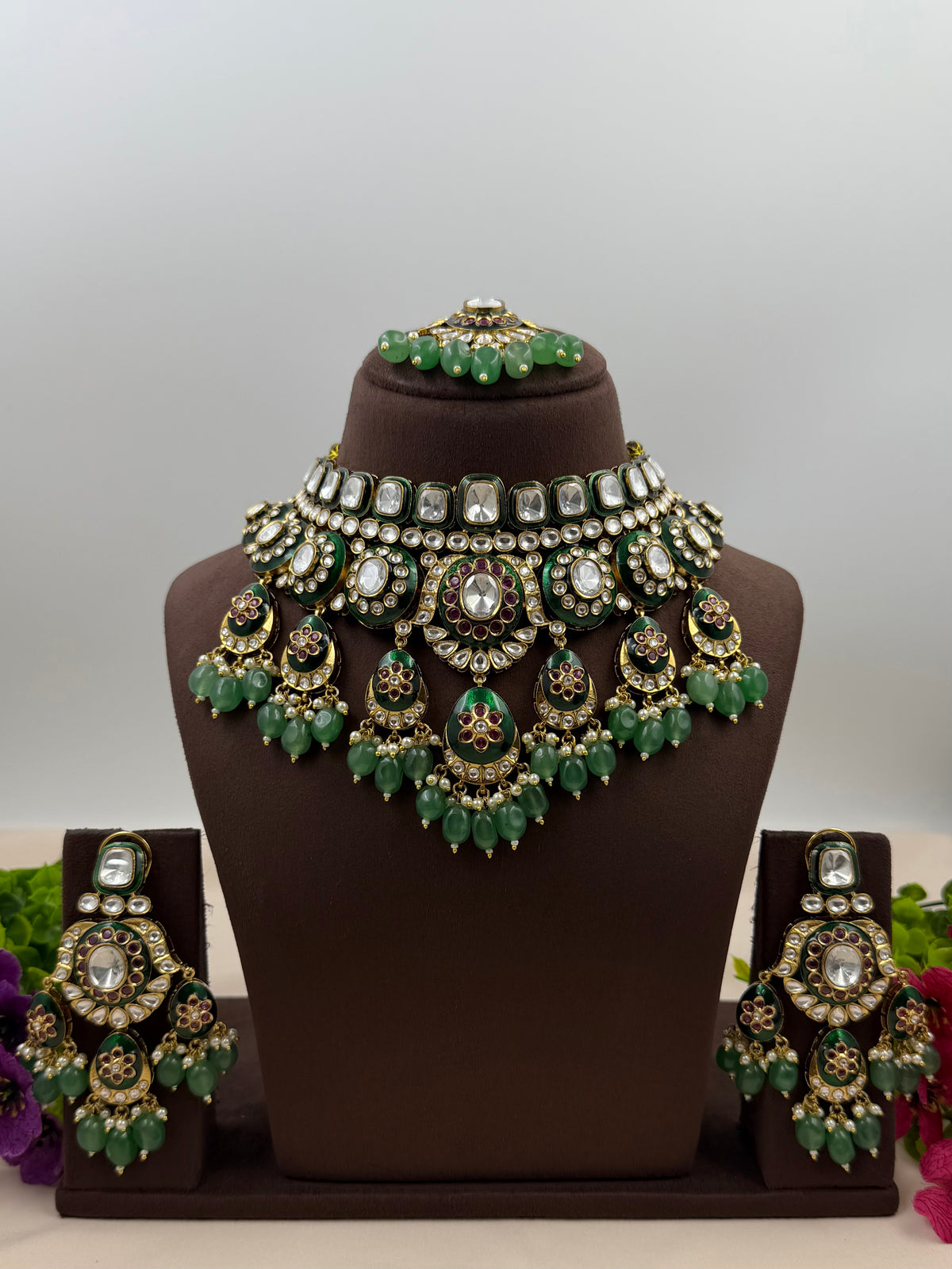 Vishakha Premium Polki Choker Necklace Set