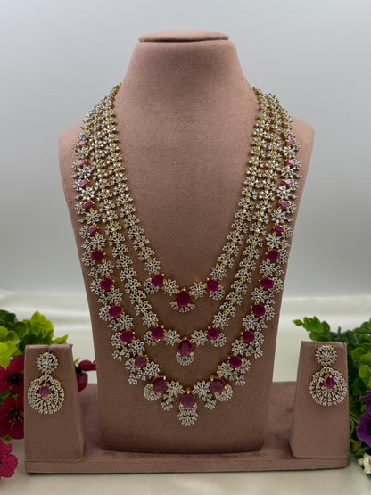 Mary American Diamond Two Tone Long Necklace Set