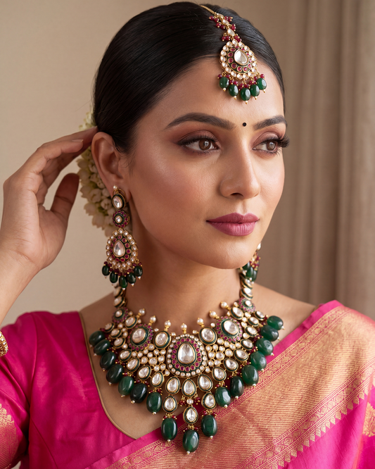 Zivam Premium Moissanite Kundan Semi Bridal Necklace set