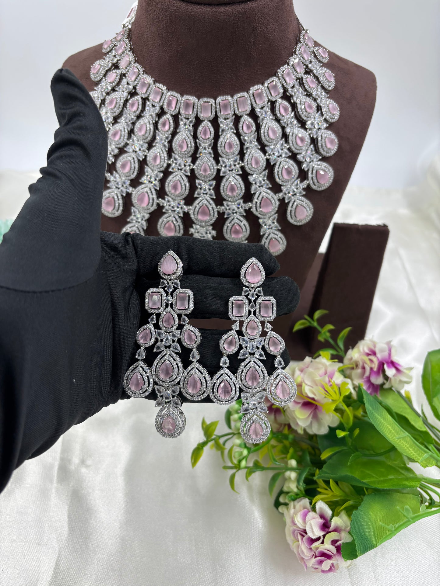 ROSE CZ PREMIUM AMERICAN DIMOND NECKLACE SET