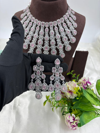 ROSE CZ PREMIUM AMERICAN DIMOND NECKLACE SET