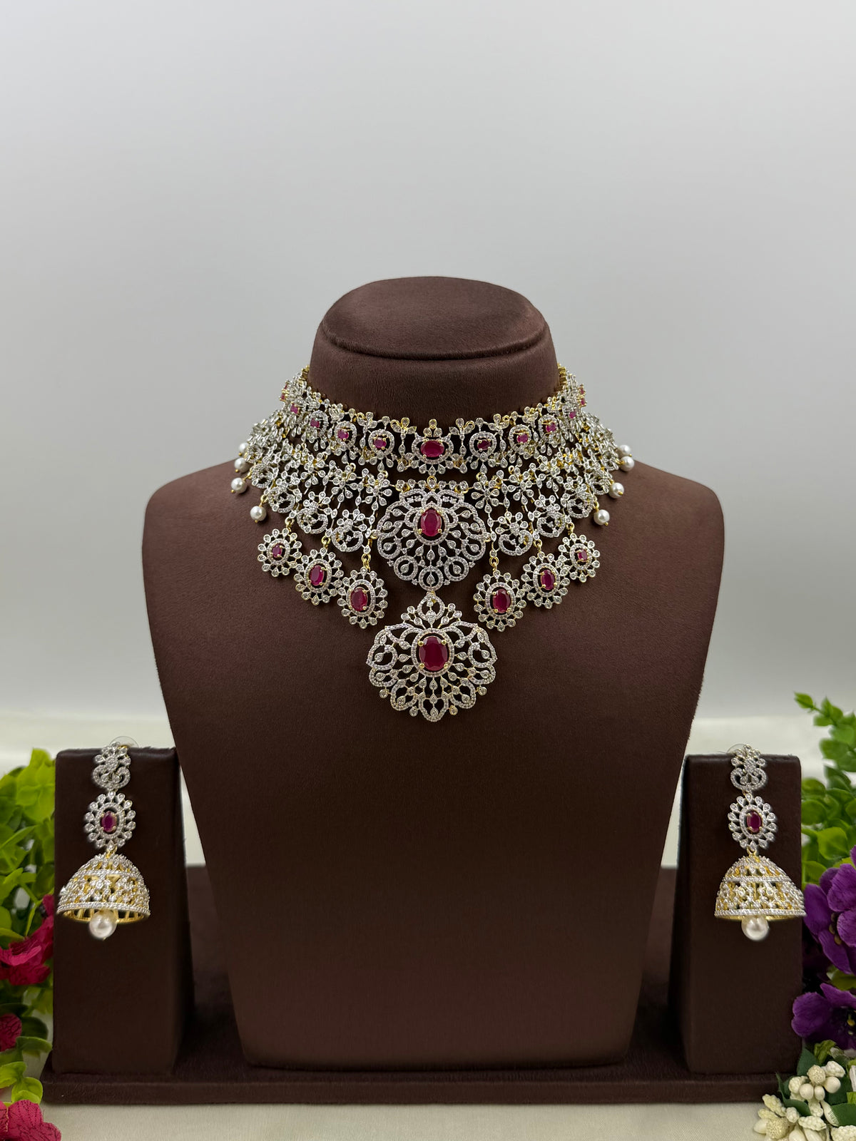 Sufi American Diamond Two Tone Necklace Set