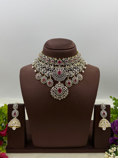 Sufi American Diamond Two Tone Necklace Set