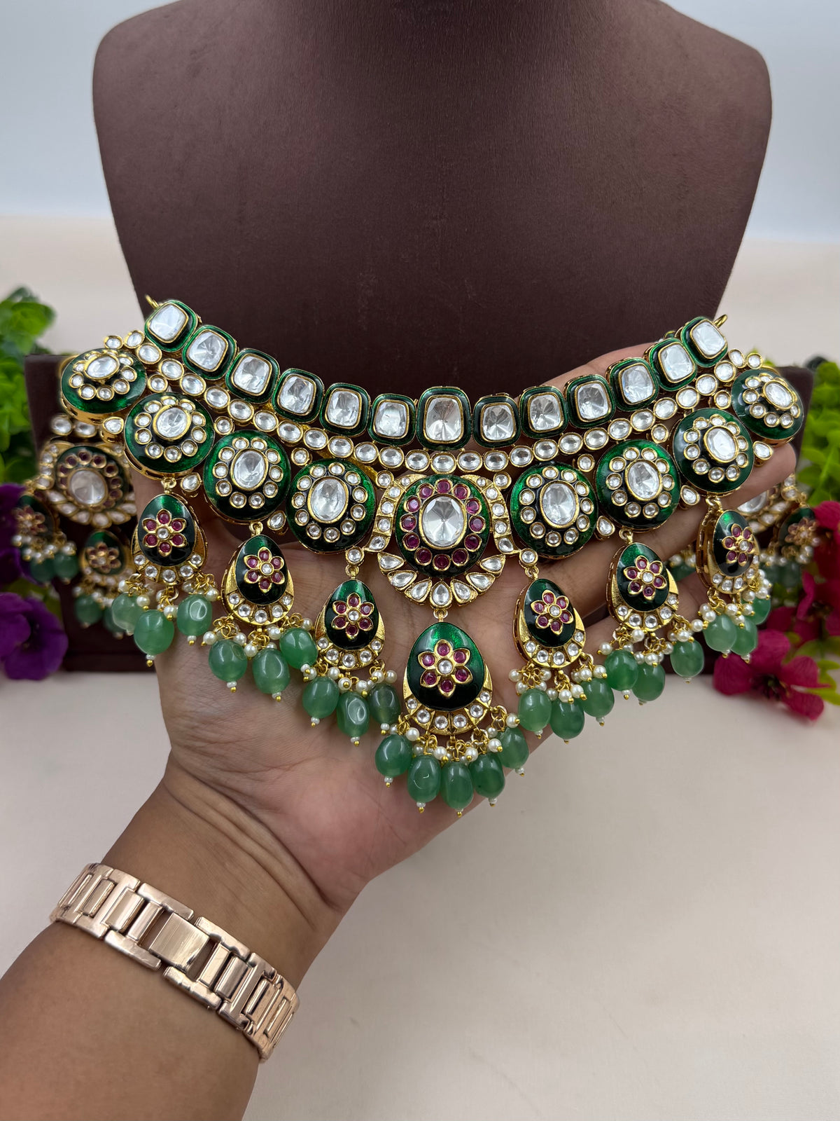 Vishakha Premium Polki Choker Necklace Set