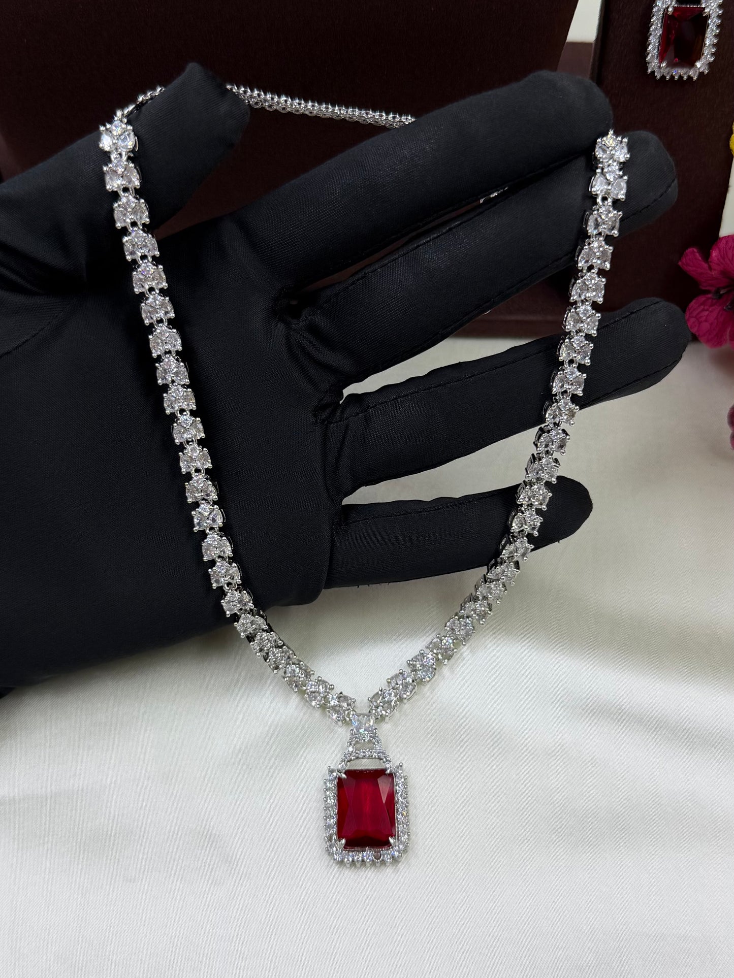 Isla American Diamond Semi Long Necklace