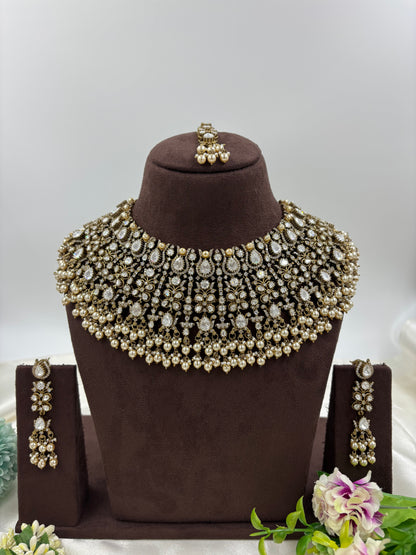 Hiren premium Moissanite Kundan Semi Bridal Necklace set