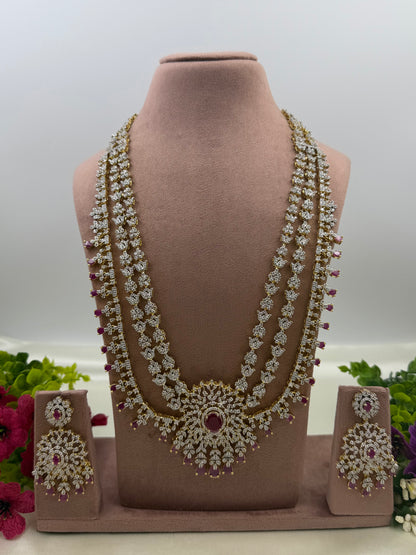 Anne American Diamond Two Tone Long Necklace Set