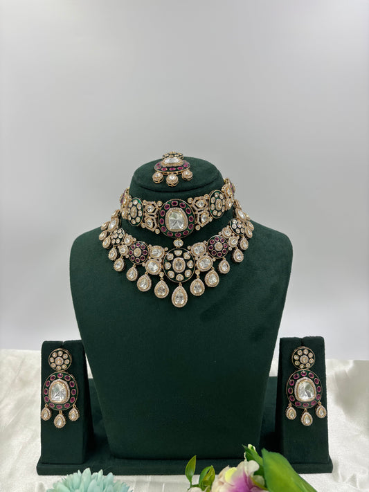 Rivee Moissanite Kundan Semi Bridal Necklace Set